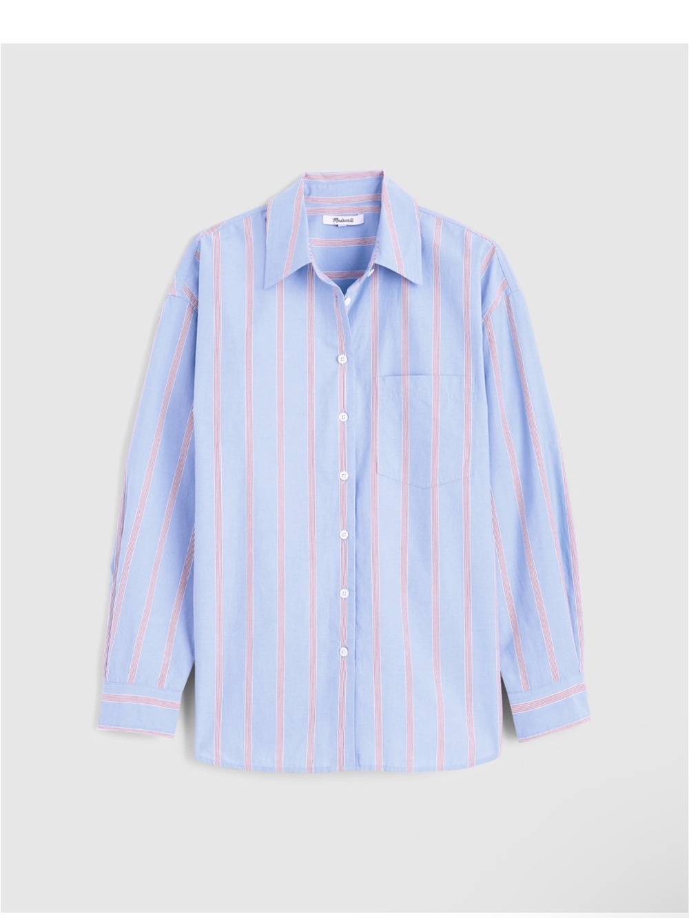 Madewell Light Blue & Red Stripe Button-Up Easy Shirt in Poplin Small NZ421